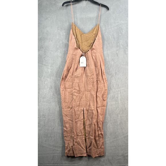 Rumer Mia Lace Dress Size Medium 100% Linen Open Back Maxi Dress in Maple - Picture 6 of 12